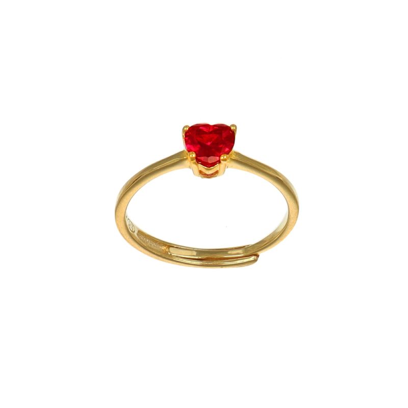 Anello in argento 925 placcato oro con zircone cuore rosso