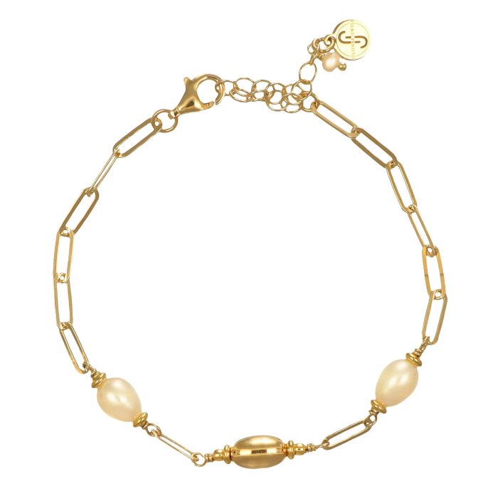 Bracciale catena in argento placcato oro con perle pregiate
