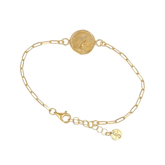 Bracciale in argento placcato oro catena con moneta