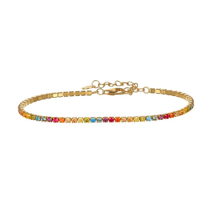 Bracciale in argento placcato oro tennis con zirconi multicolor