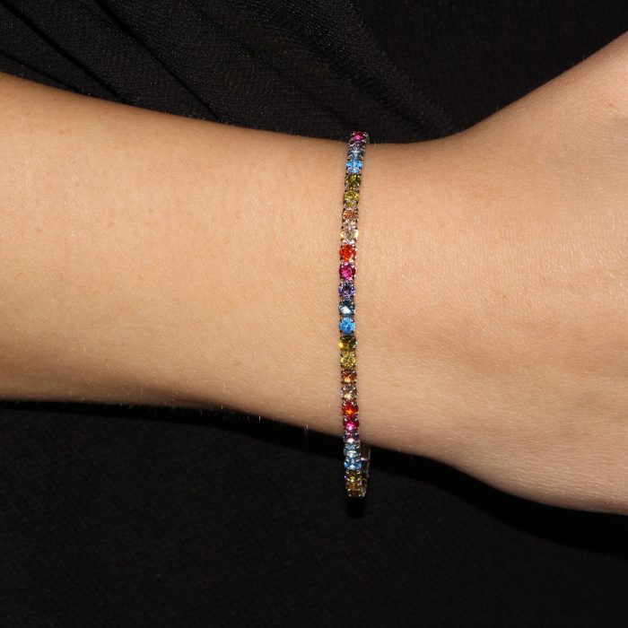 Bracciale in argento tennis con zirconi multicolor