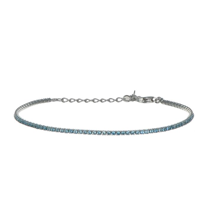 Bracciale tennis sottile in argento celeste