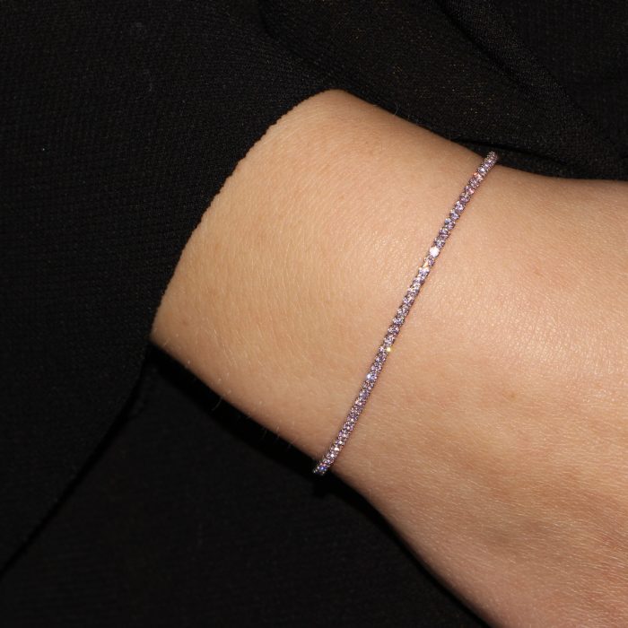 Bracciale tennis sottile in argento rosa