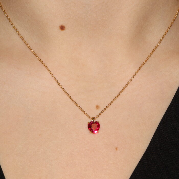 Collana argento 925 placcato 18kt con cuore rosso