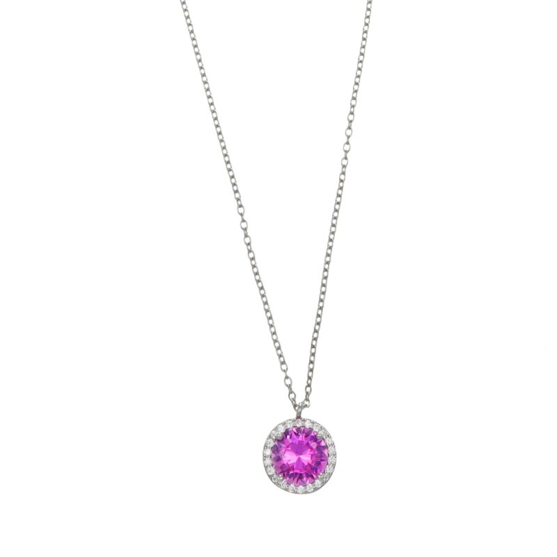 Collana in argento con zircone rosa centrale e zirconcini bianchi