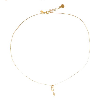 Collana in argento placcato oro con ovale zirconato e perla pendente
