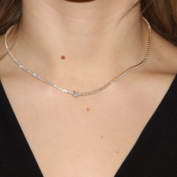 Girocollo 925 placcato 18kt con cuore bianco centrale