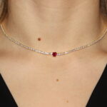Girocollo tennis 925 placcato 18kt con cuore rosso centrale