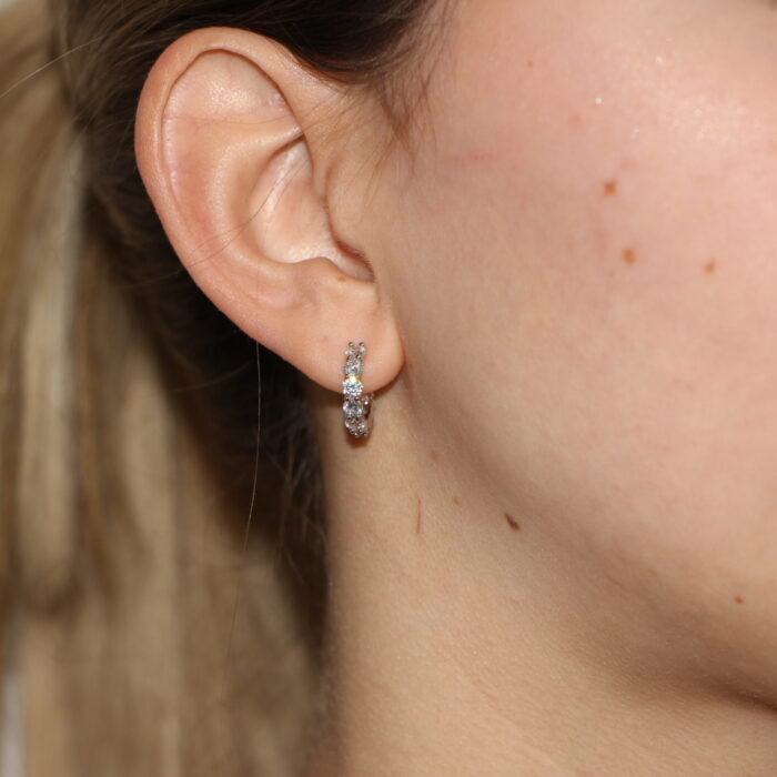 Orecchini in argento cerchietti con zirconi tondi