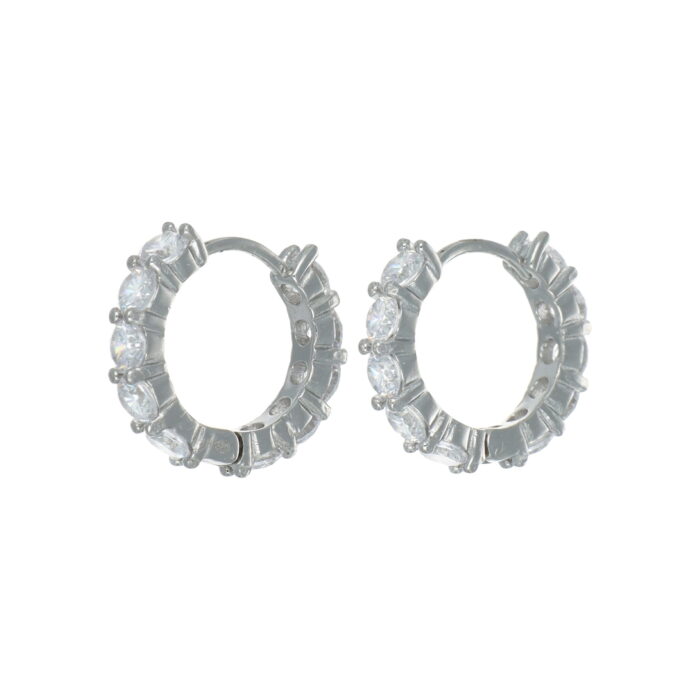Orecchini in argento cerchietti con zirconi tondi