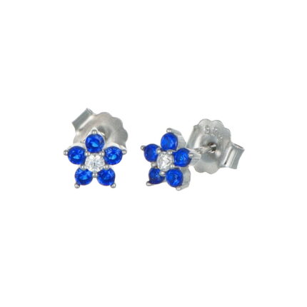 Orecchini in argento fiore con zircone blu