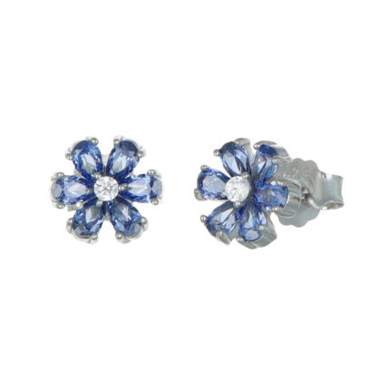 Orecchini in argento fiore con zirconi bluette