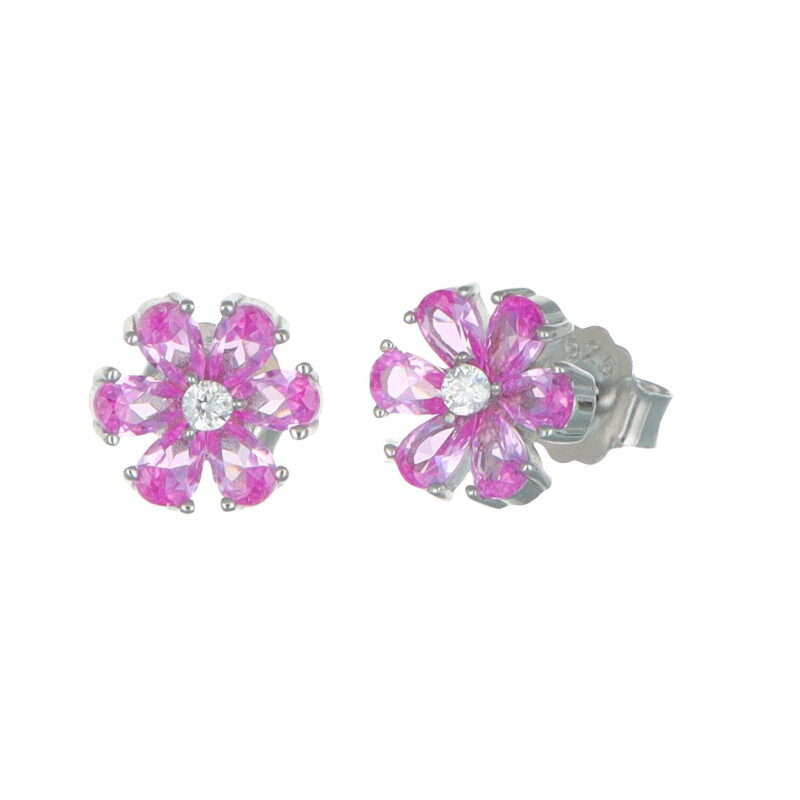 Orecchini in argento fiore con zirconi rosa