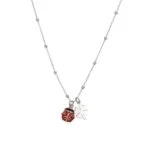 Collana in argento con coccinella e quadrifoglio